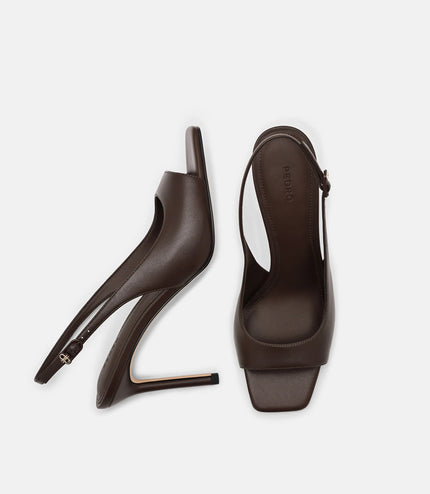 Marina Leather Heel Sandals - Dark Brown