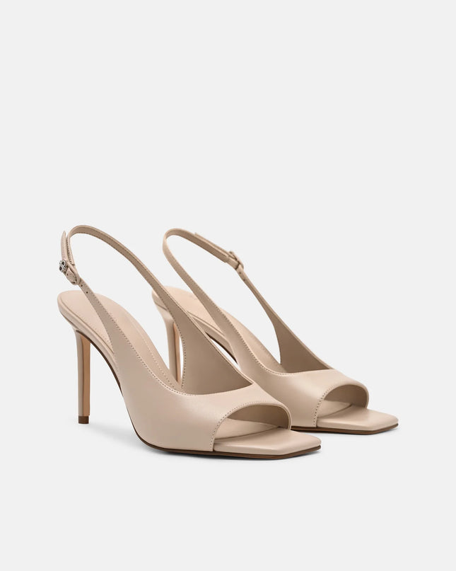 Marina Leather Heel Sandals - Nude