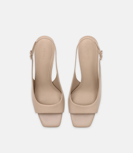 Marina Leather Heel Sandals - Nude
