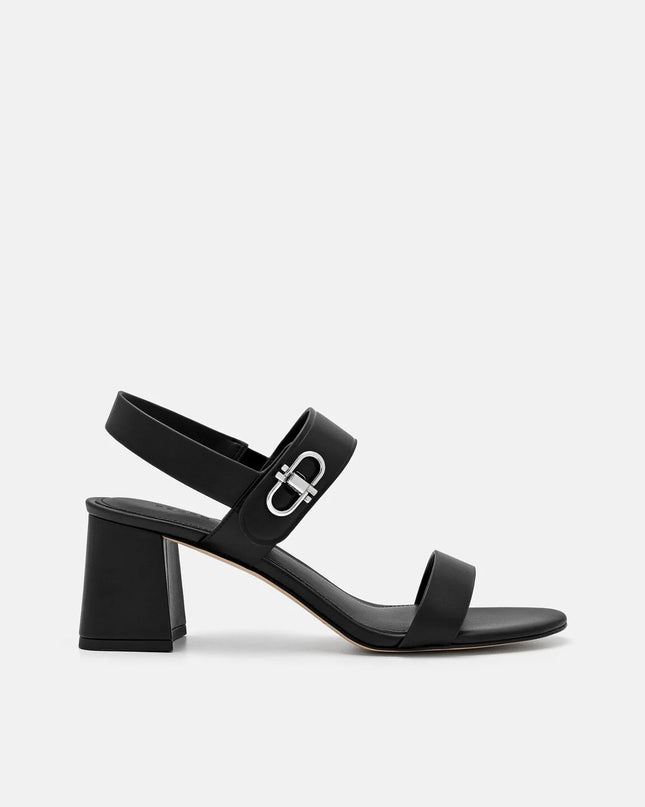 Sienna Leather Heel Sandals - Black