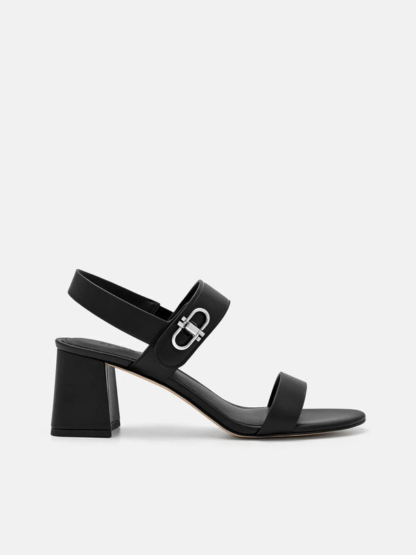 Sienna Leather Heel Sandals - Black