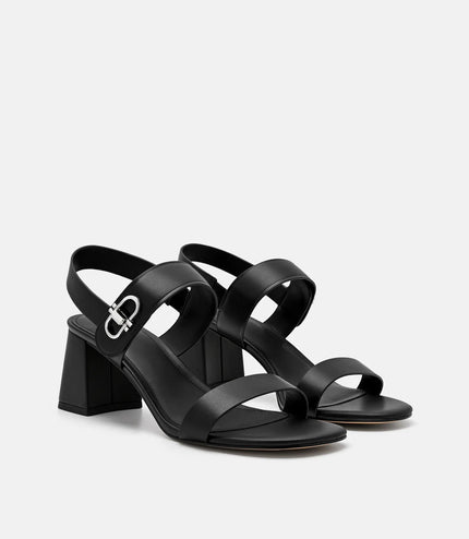 Sienna Leather Heel Sandals - Black