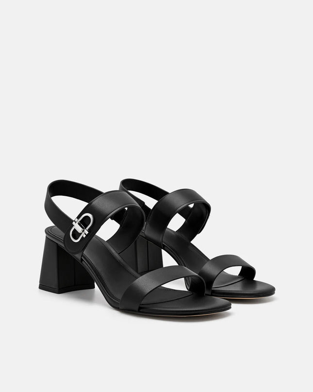 Sienna Leather Heel Sandals - Black