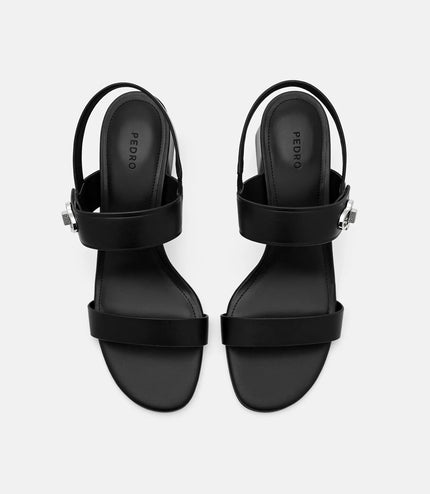 Sienna Leather Heel Sandals - Black