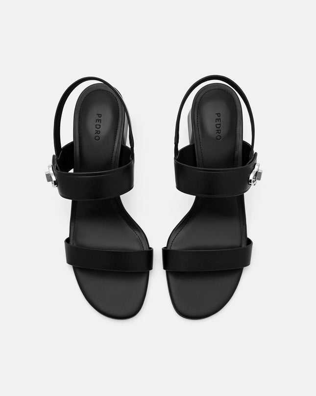 Sienna Leather Heel Sandals - Black