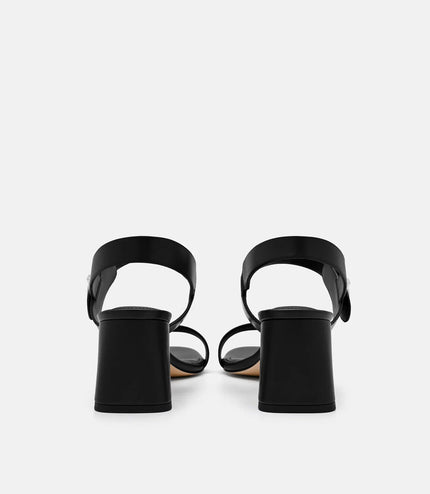 Sienna Leather Heel Sandals - Black
