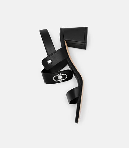 Sienna Leather Heel Sandals - Black