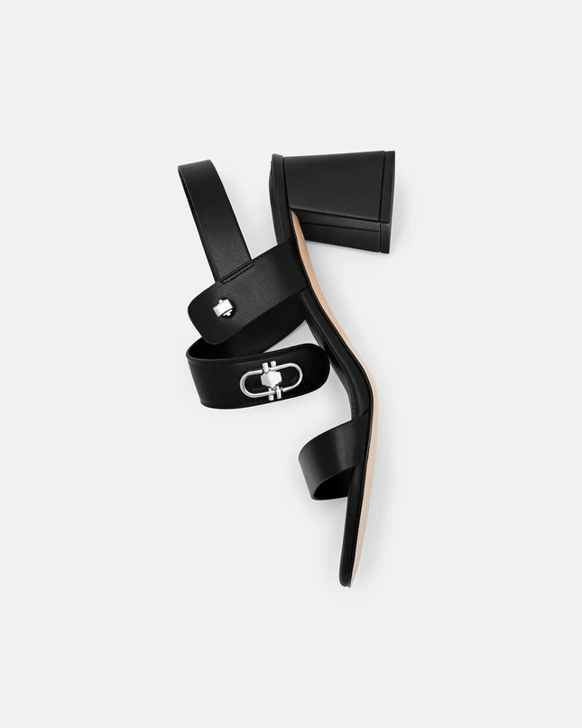 Sienna Leather Heel Sandals - Black