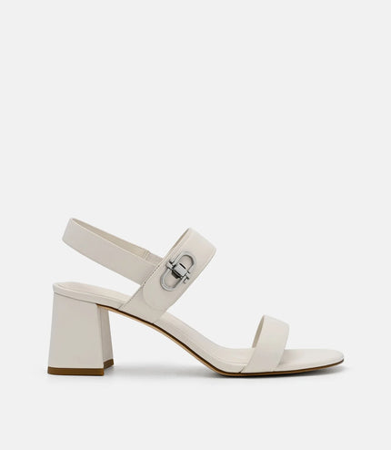 Sienna Leather Heel Sandals - Chalk