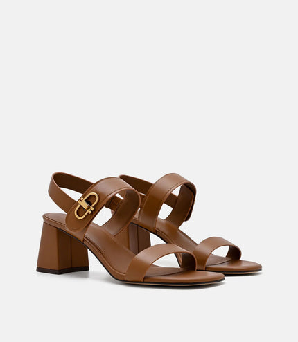 Sienna Leather Heel Sandals - Cognac