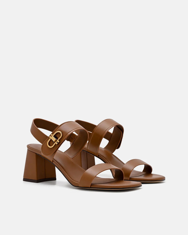 Sienna Leather Heel Sandals - Cognac