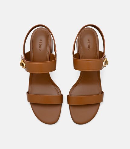 Sienna Leather Heel Sandals - Cognac