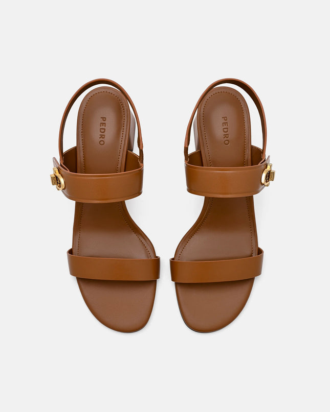 Sienna Leather Heel Sandals - Cognac
