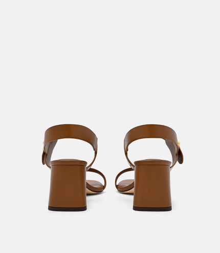 Sienna Leather Heel Sandals - Cognac