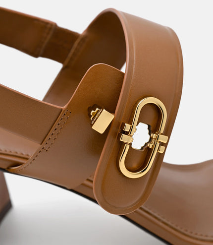 Sienna Leather Heel Sandals - Cognac