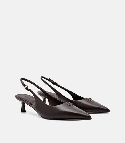 Marina Leather Heel Pumps - Dark Brown