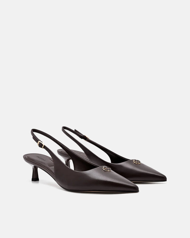 Marina Leather Heel Pumps - Dark Brown