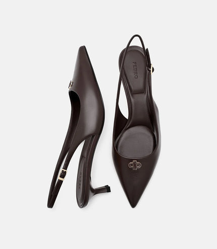 Marina Leather Heel Pumps - Dark Brown