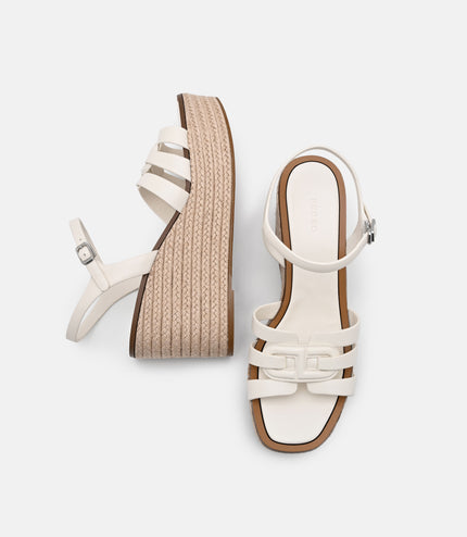 Carmel Leather Wedge Sandals - Chalk