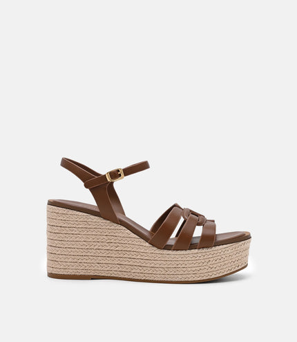 Carmel Leather Wedge Sandals - Cognac