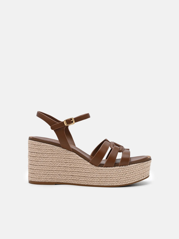 Carmel Leather Wedge Sandals - Cognac