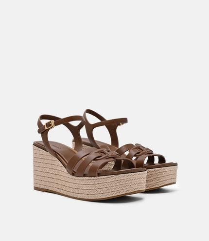 Carmel Leather Wedge Sandals - Cognac