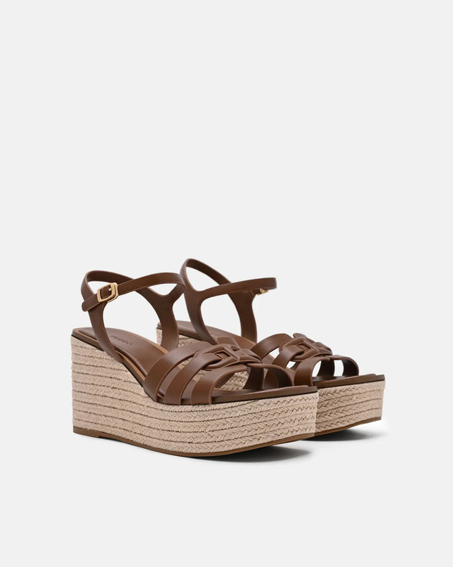 Carmel Leather Wedge Sandals - Cognac