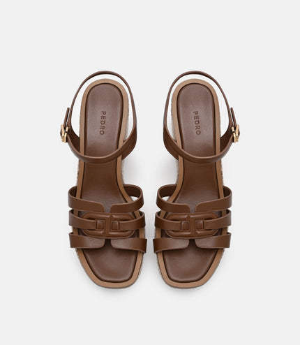 Carmel Leather Wedge Sandals - Cognac