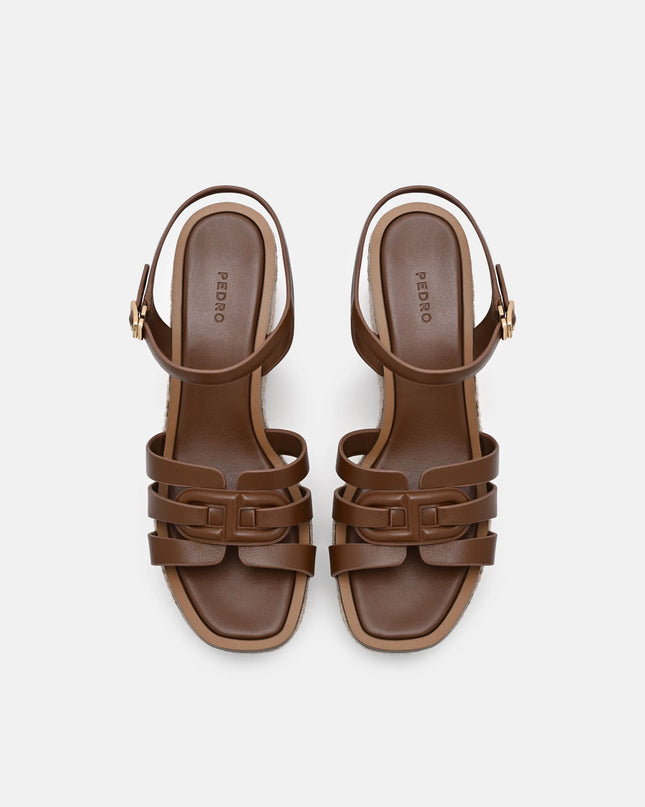 Carmel Leather Wedge Sandals - Cognac