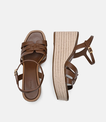 Carmel Leather Wedge Sandals - Cognac