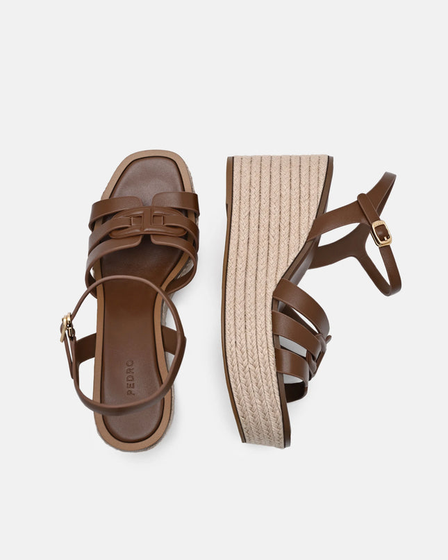 Carmel Leather Wedge Sandals - Cognac