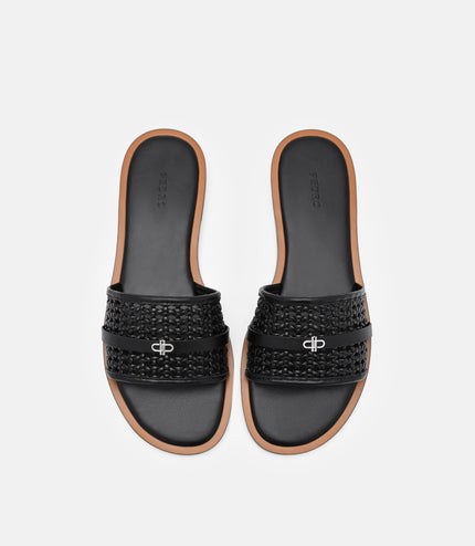 Sadie Woven Slide Sandals - Black Weave