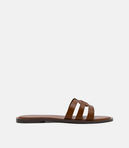 Carmel Leather Slide Sandals - Cognac