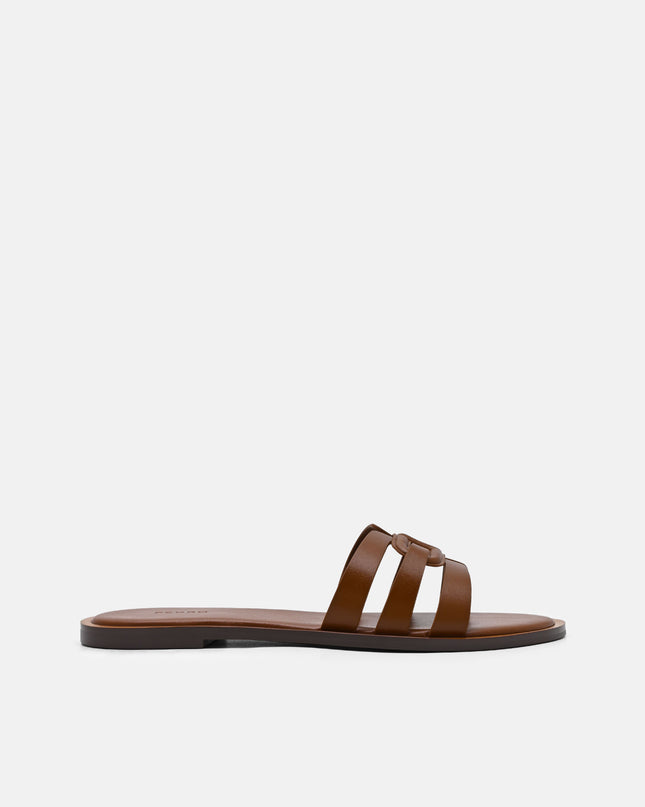Carmel Leather Slide Sandals - Cognac