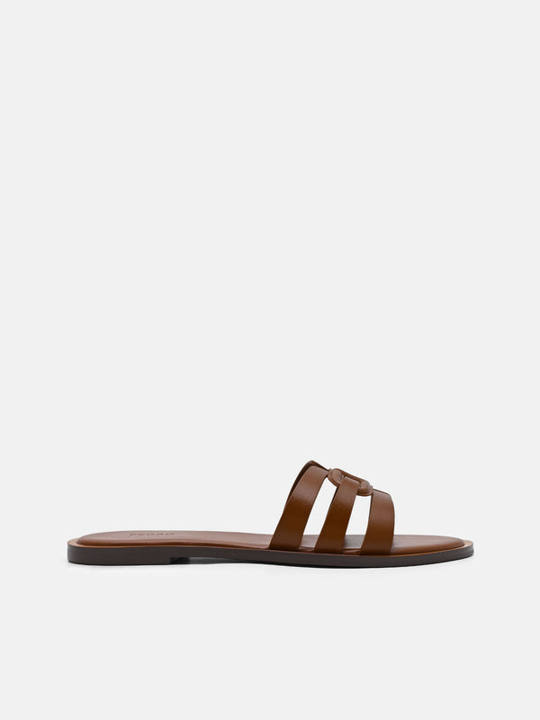 Carmel Leather Slide Sandals - Cognac