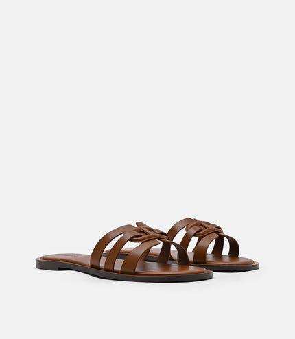 Carmel Leather Slide Sandals - Cognac