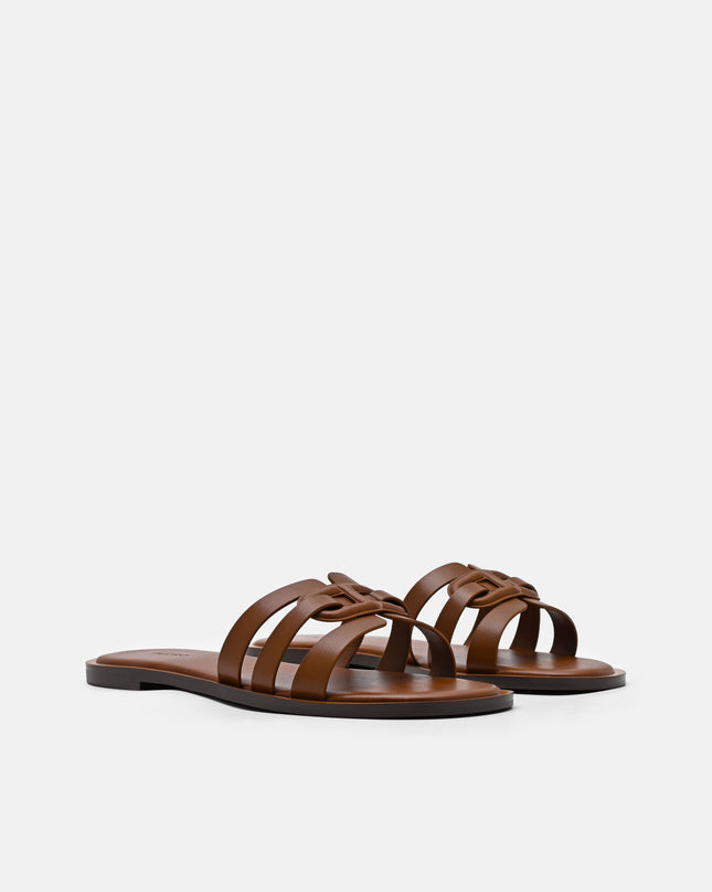 Carmel Leather Slide Sandals - Cognac