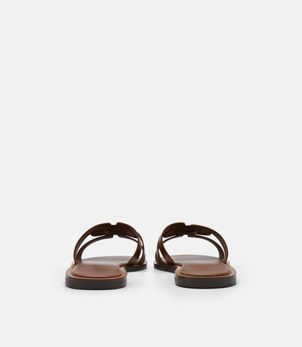 Carmel Leather Slide Sandals - Cognac