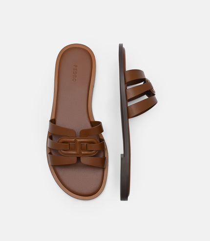 Carmel Leather Slide Sandals - Cognac