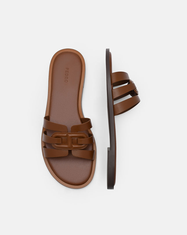 Carmel Leather Slide Sandals - Cognac