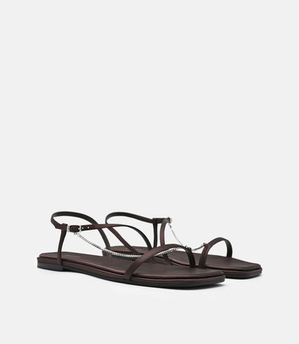 Marland Leather Ankle Strap Sandals - Dark Brown Satin