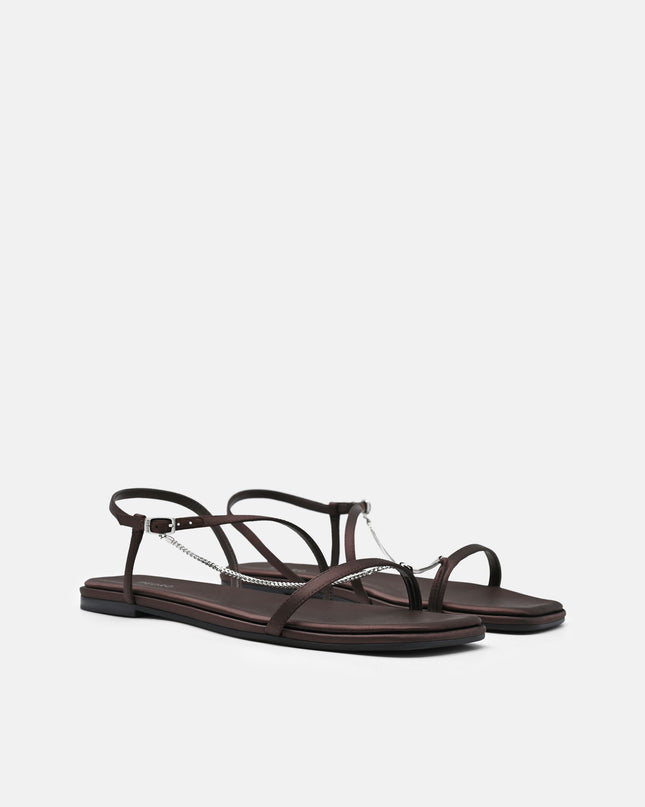 Marland Leather Ankle Strap Sandals - Dark Brown Satin