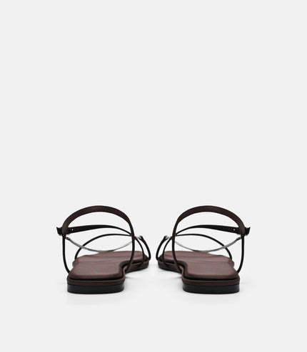 Marland Leather Ankle Strap Sandals - Dark Brown Satin