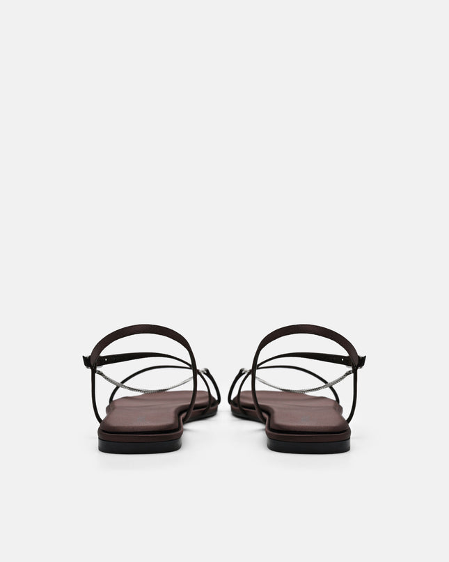 Marland Leather Ankle Strap Sandals - Dark Brown Satin