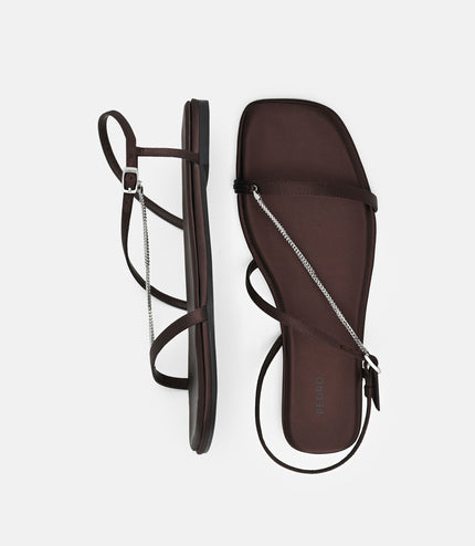 Marland Leather Ankle Strap Sandals - Dark Brown Satin