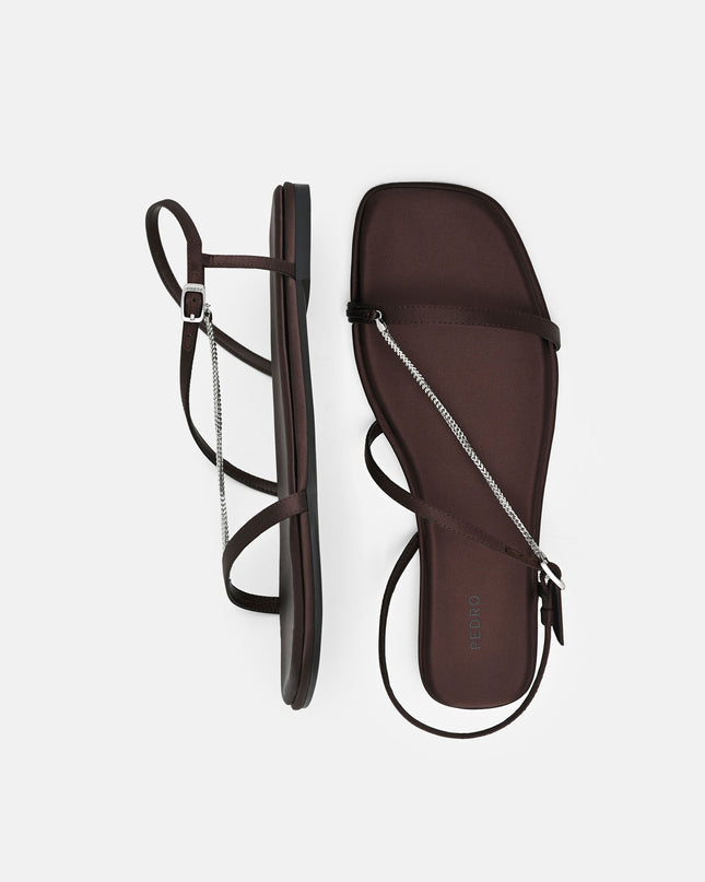 Marland Leather Ankle Strap Sandals - Dark Brown Satin