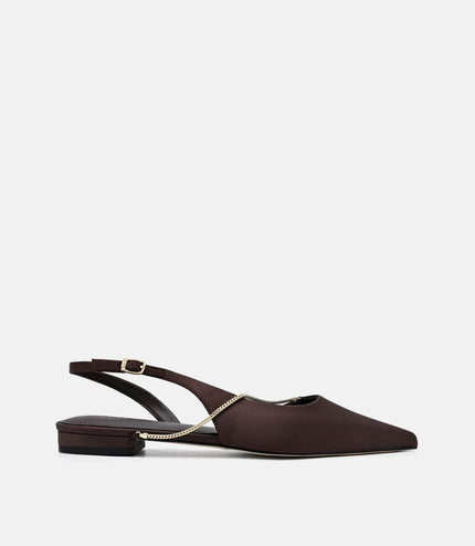 Marland Leather Ballerina Flats - Dark Brown Satin