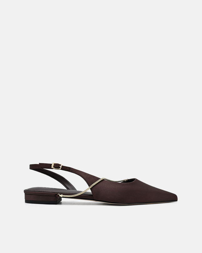 Marland Leather Ballerina Flats - Dark Brown Satin