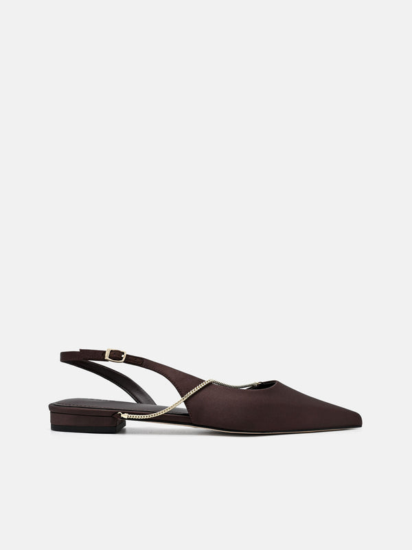 Marland Leather Ballerina Flats - Dark Brown Satin