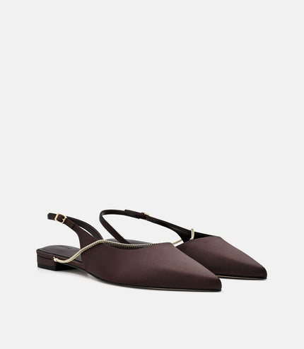 Marland Leather Ballerina Flats - Dark Brown Satin